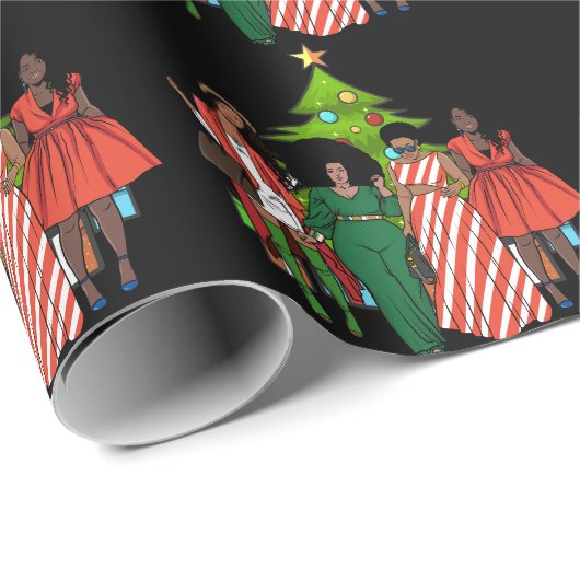 Heb een Melanin-kerst-zwart meisje met een magisch Cadeaupapier (Rol Hoek)