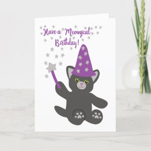 Heb een Meowgical Birthday Cute Cat Wizard Kaart