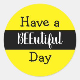 "Heb een mooie dag" bijenstripes Ronde Sticker