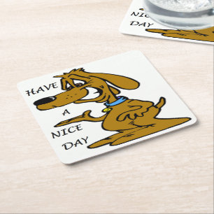 "HEB EEN NICE DAY" PUPPY DOG VIERKANTE KARTONNEN ONDERZETTER