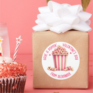 Heb een Popping Valentijnsdag Pink Popcorn Heart Ronde Sticker