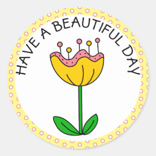 Heb een prachtige dag Whimsical Yellow Flower Ronde Sticker