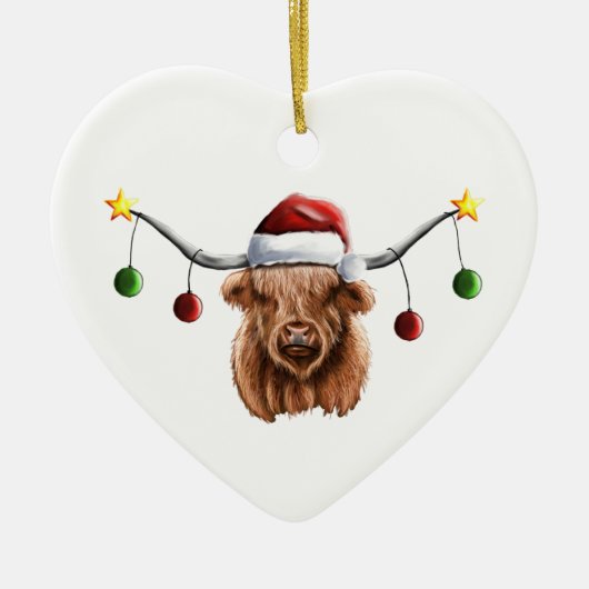 Heb een prettige kerst met Hielan Coo Keramisch Ornament (Voorkant)