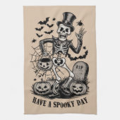 Heb een spookachtige dag Halloween Witch Skeleton Theedoek (Verticaal)