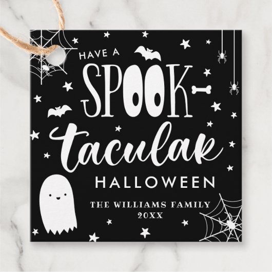 Heb een Spooktaculaire Halloween Black & White Bedankjes Labels (Voorkant)