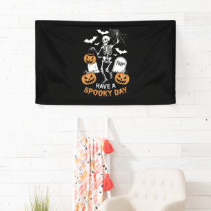 Heb een Spooky Day Halloween Witch Gift Skeleton Spandoek