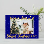 Heb een vreugdevolle & gezegende kerst|Een foto Folie Feestdagenkaart (Staand Voorkant)