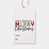 Heb een vrolijk klein kerst kleurrijk cadeaulabel (Voorkant)