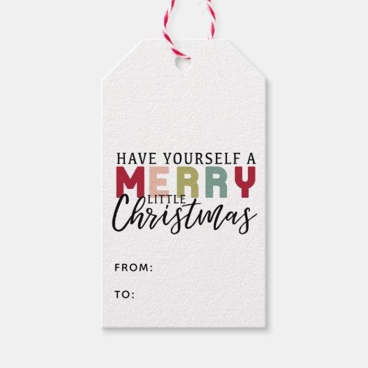 Heb een vrolijk klein kerst kleurrijk cadeaulabel (Voorkant)