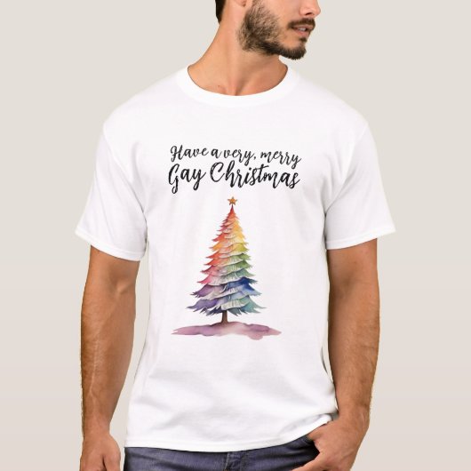 Heb een zeer vrolijke, gay kerst regenboog boom t-shirt (Voorkant)