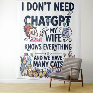 Heb geen ChatGPT nodig, mijn vrouw weet alles Wandkleed