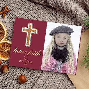 Heb geloof Kerstfoto voor religieuze kruisbeelde Feestdagenkaart