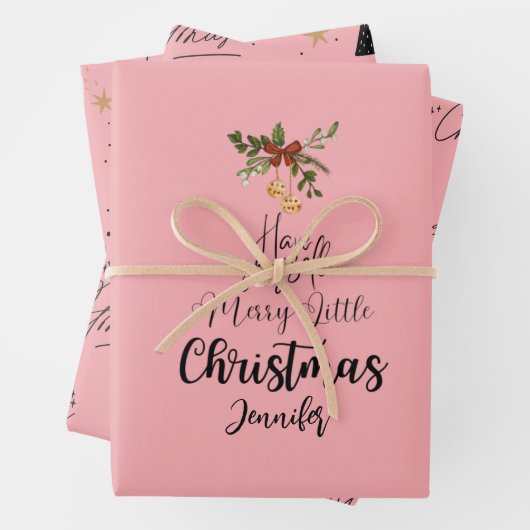 Heb jezelf een vrolijk kerstfeest zwart/roze inpakpapier vel (In situ)