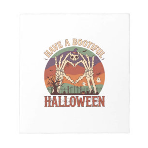Heb Mooie Halloween Skelet Handen Kat Schedel W Notitieblok
