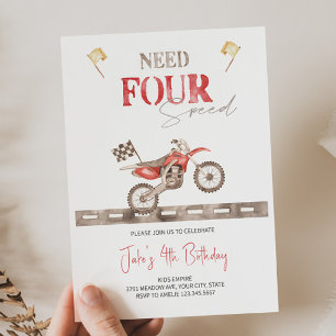 Heb VIER Speed Dirt Bike Verjaardag uitnodiging no
