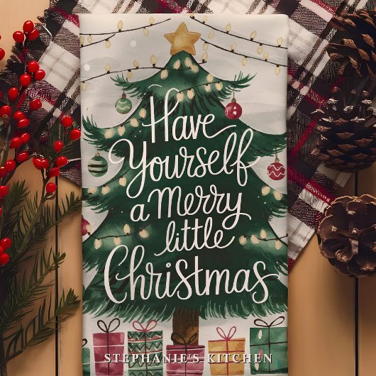 Heb zelf een vrolijk kerstboompje theedoek