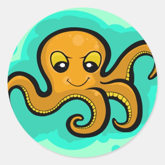 Heba het Octopus Karakter Ronde Sticker (Voorkant)