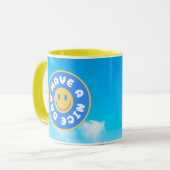 Hebben een mooie dag blij gezicht geel handvat mok (Voorkant links)