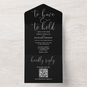 Hebben En Te Behouden QR-code Zwart-Wit Bruiloft All In One Uitnodiging