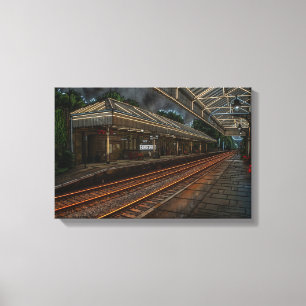 Hebden Bridge Treinstation Vintage Neon Kunst Canvas Afdruk