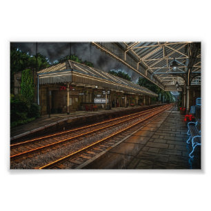Hebden Bridge Treinstation Vintage Neon Kunst Foto Afdruk