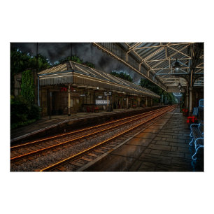 Hebden Bridge Treinstation Vintage Neon Kunst Perfect Poster