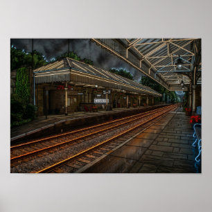 Hebden Bridge Treinstation Vintage Neon Kunst Poster