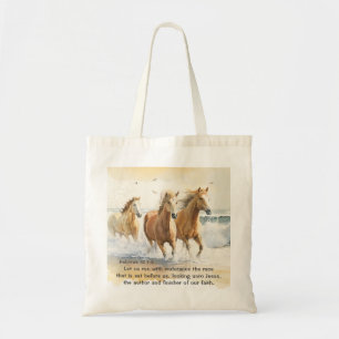 Hebreeën 12 1-2 Laat ons rennen met Endurance Bijb Tote Bag