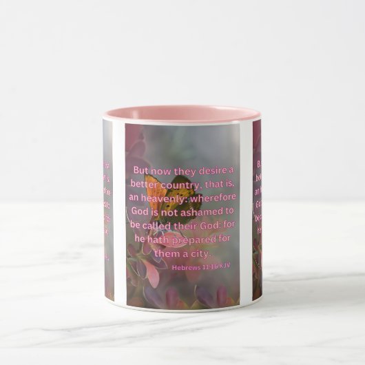 Hebreeuwen 11:16 KJV Bijbelscripts Pic Two-Tone Mok (Midden)