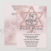 Hebreeuws Roze Goud Roze Glitters Ster Bar Mitzvah Kaart (Voorkant / Achterkant)