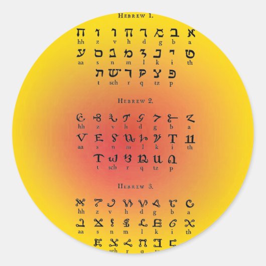 Hebreeuwse alfabet ronde sticker (Voorkant)