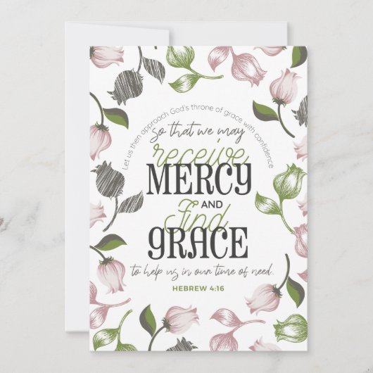 Hebreeuwse citaten van 4:16 met florale kunstwitte bedankkaart (Voorkant)