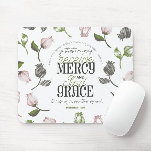 Hebreeuwse citaten van 4:16 met florale kunstwitte muismat (Met muis)