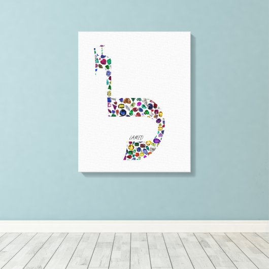 Hebreeuwse letter "LAMED", gemaakt met edelstenen Canvas Afdruk (Insitu (Houten vloer))