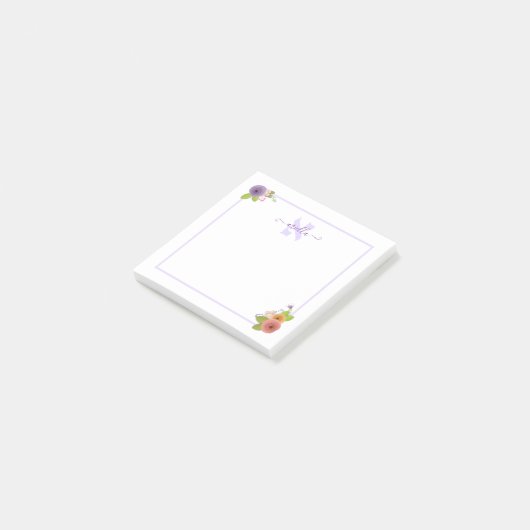 Hebreeuwse monogram ALEF Persoonlijke Floral Post-it® Notes (Schuin)