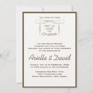 Hebrew Chuppah Jewish Wedding Invitation leaf Kaart