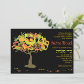 HEBREW LETTERS TREE Bar Mitzvah Uitnodiging (Staand voorkant)