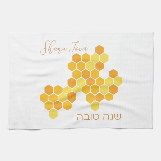 Hebrew Shana Tova Happy New Jwish Year Honeycomb Theedoek (Horizontaal)