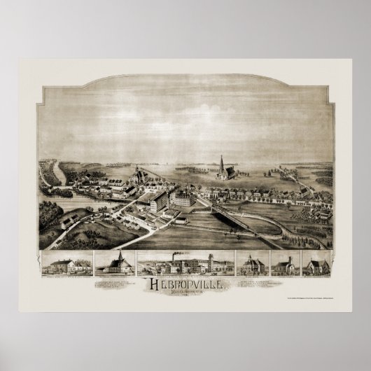 Hebronville, MA Panoramic Map - 1891 Poster (Voorkant)