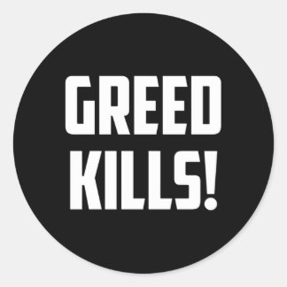 hebzucht anti-kapitalisme ronde sticker