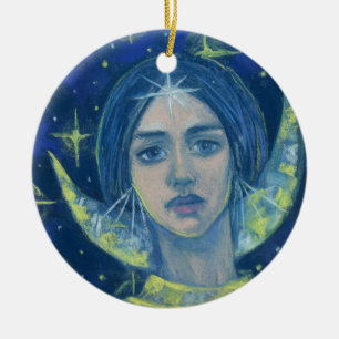 Hecate, moongodin, pastelschilderingen, fantasieku keramisch ornament