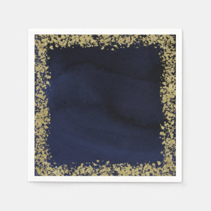 Hedendaags Aquarel Marineblauw & Gouden Bruiloft Servet