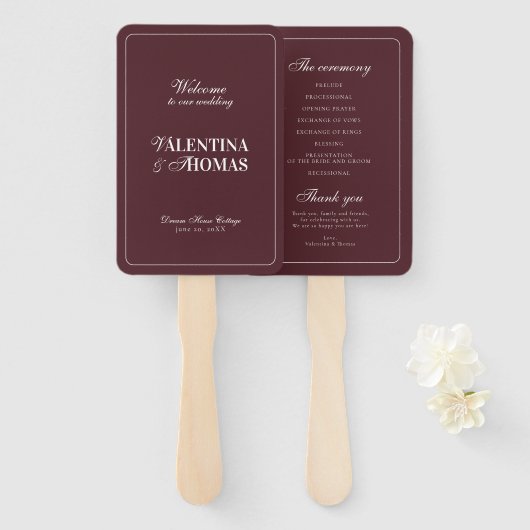 Hedendaags bruiloftsprogramma handventilator in Bo Handwaaier (Voorkant en achterkant)