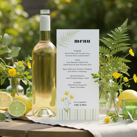 Hedendaags Citrus Groen Wildbloem Streep Bruilofts Menu