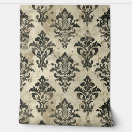 Hedendaags damaspatroon met zwarte ornamenten behang