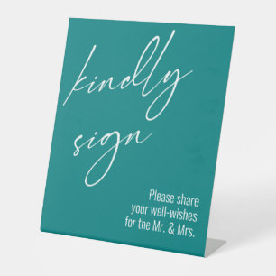 Hedendaags handschrift "Graag tekenen" Turquoise Reclamebord Met Voetstuk