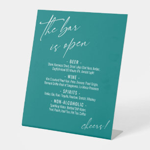 Hedendaags handschrift Teal open bar menu Reclamebord Met Voetstuk