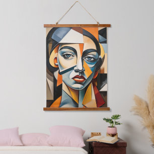 Hedendaags Kubistisch Portret Stout Picasso Geïnsp Hangend Wandkleed