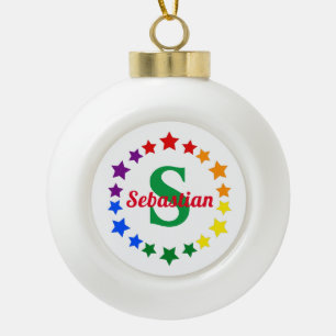 Hedendaags LGBT Gay Pride Stars Monogram & Naam Keramische Bal Ornament