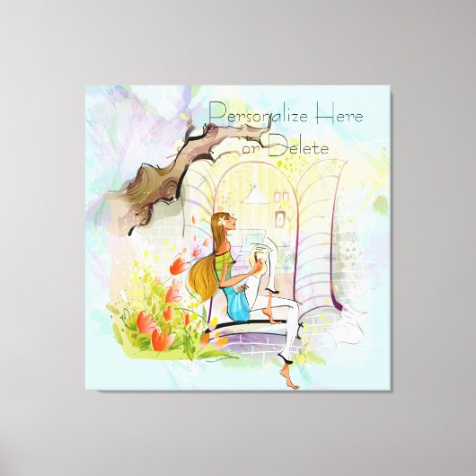 Hedendaags Meisje en Boom Stretched Canvas Print (Voorkant)